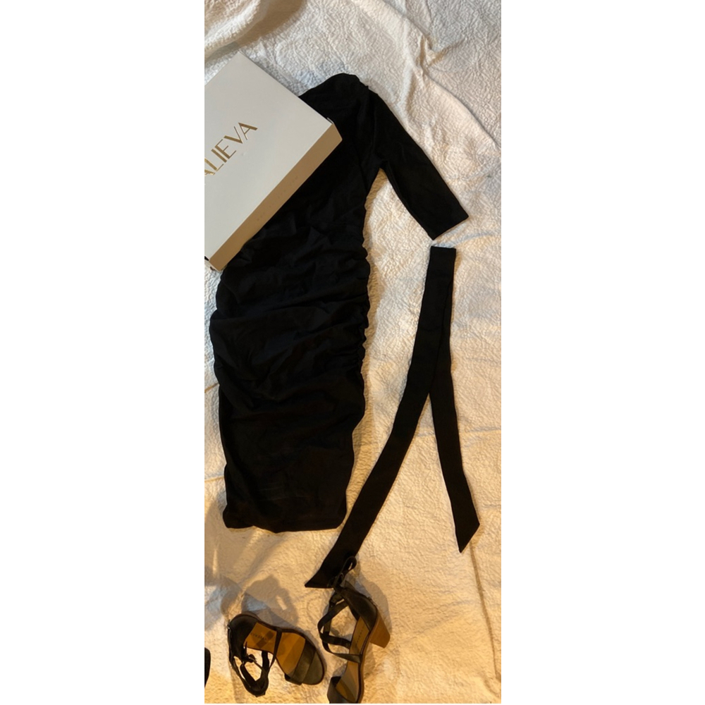 NWT Black Asymmetric One Sleeve Ruched‎ Bodycon Cocktail Party Dress Size M - Picture 4 of 8